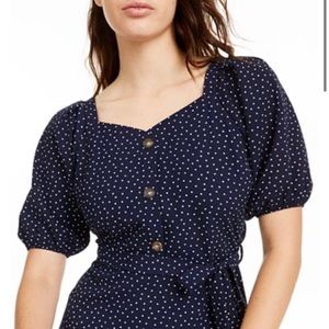 RED Polka-Dot Printed Puff-Sleeve Dress